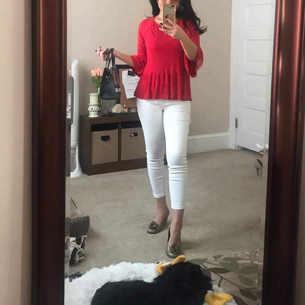 Red orange 3/4 bell sleeve shirt